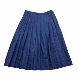 VTG Pendleton Petite Navy Blue 100% Virgin Wool Pleated Midi Skirt Size 16P USA